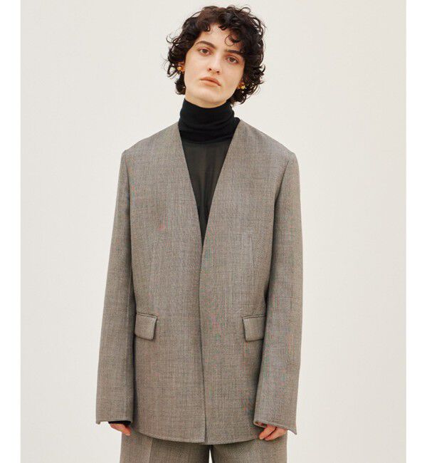 BEIGE,「GRANET / ノーカラーリバージャケット」|ノーカラージャケット|Taupe&times;Ecru