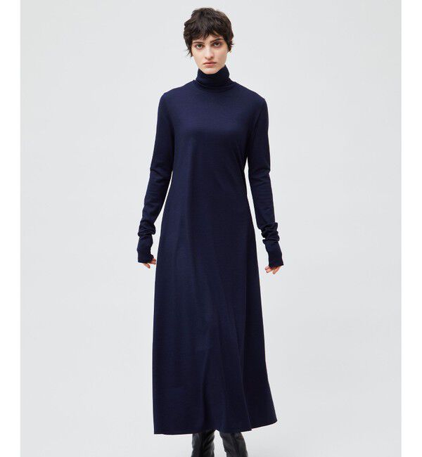 BEIGE,「【洗える】CALDANA / タートルネックロングドレス」|ワンピース|Navy