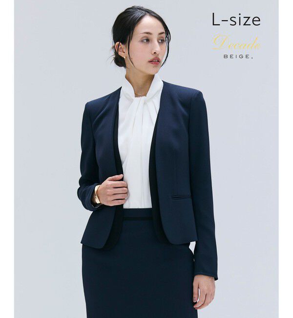 BEIGE,「【洗える・L-size】CINDY / ダブルカラージャケット」|ノーカラージャケット|Navy x Black