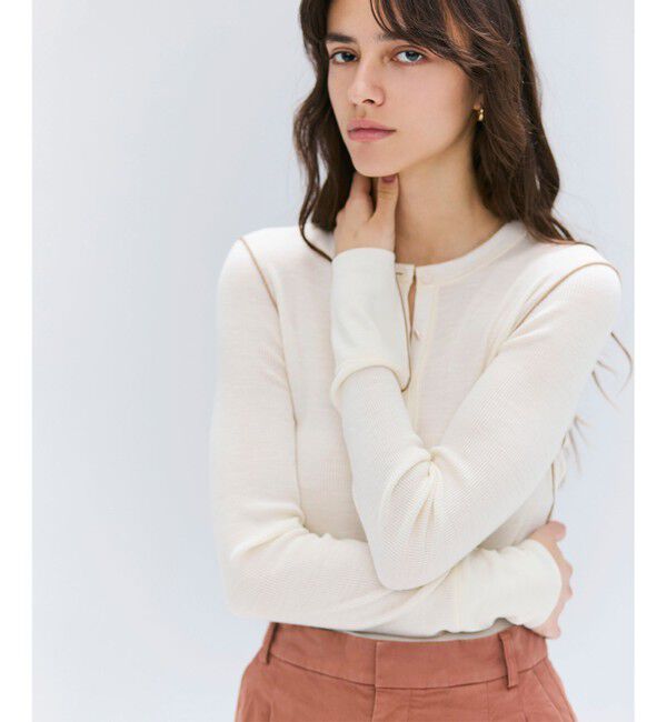 BEIGE,「【洗える・GISELe 10月号掲載】FORD / ウール配色メローヘンリーネックカットソー」|Tシャツ・カットソー|