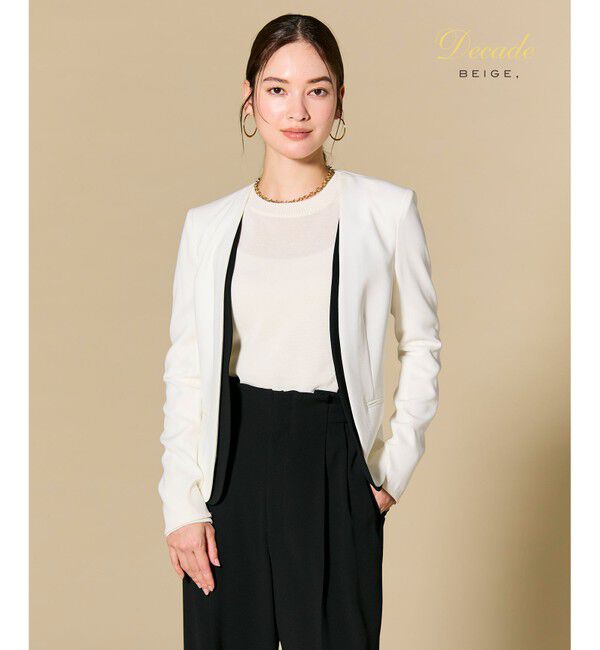 BEIGE,「【セットアップ対応】CINDY / ダブルカラージャケット」|ノーカラージャケット|White&times;Black