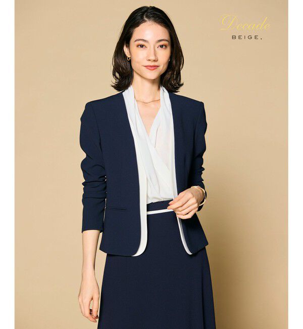 BEIGE,「【セットアップ対応】CINDY / ダブルカラージャケット」|ノーカラージャケット|Navy x White