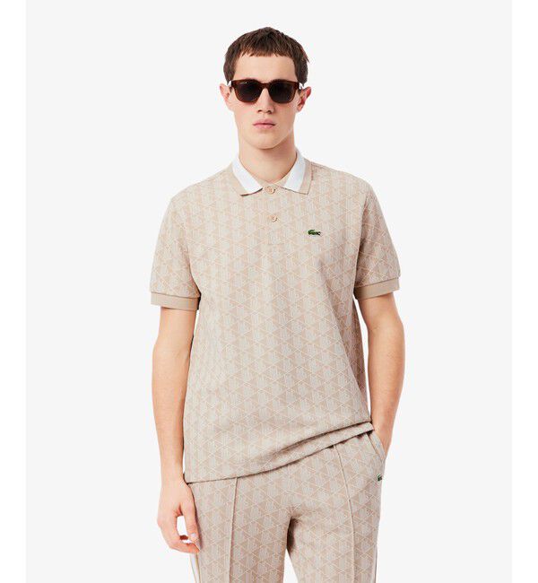 LACOSTE「モノグラムジャカード半袖ポロシャツ」|ポロシャツ|ライトベージュ