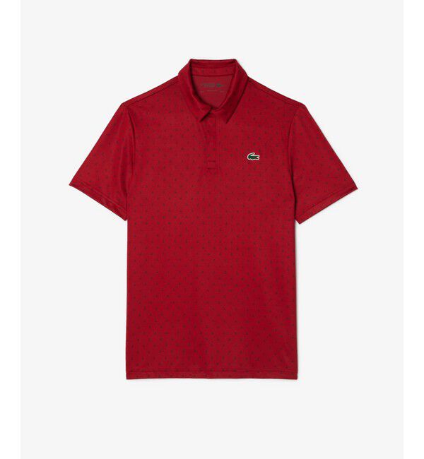 LACOSTE「UVカット ミニマム総柄プリント 比翼仕立て ウルトラドライ ゴルフポロシャツ」|ポロシャツ|レッド