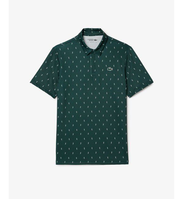 LACOSTE「UVカット ミニマム総柄プリント 比翼仕立て ウルトラドライ ゴルフポロシャツ」|ポロシャツ|