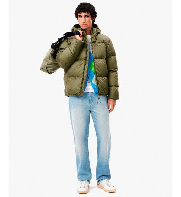 LACOSTE「撥水 バックステッチ スタンドカラー フーデッドダウンジャケット」|ダウン|