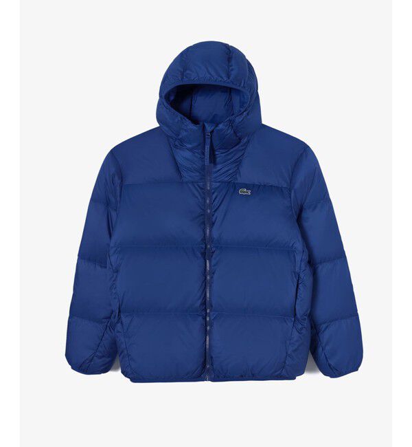 LACOSTE「撥水 バックステッチ スタンドカラー フーデッドダウンジャケット」|ダウン|ブルー