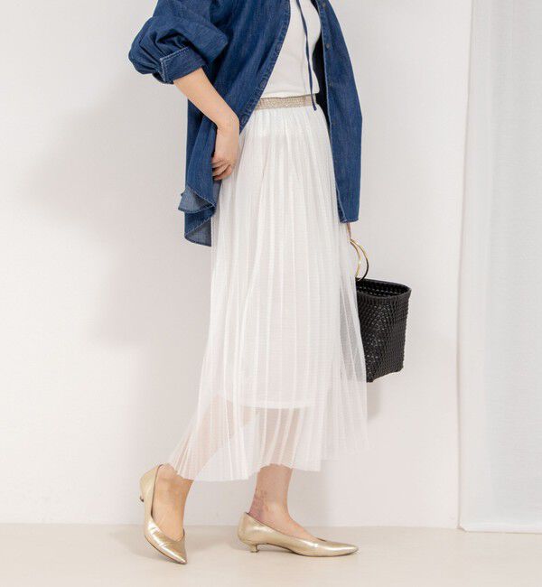 Rie Miller「ウォッシャブルラッセルチュールプリーツスカート」|スカート|ホワイト
