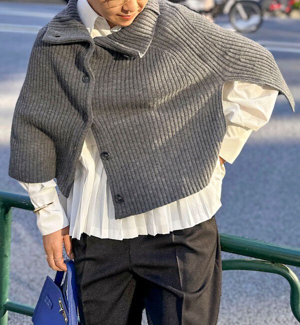 NOLLEY'S「《手洗い可能》2WAYニットポンチョ」|ニット・セーター|チャコールグレー