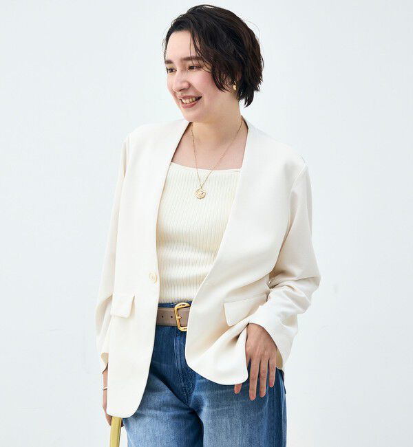 Rie Miller「ウォッシャブルノーカラージャケットジョーゼットダンボール」|ノーカラージャケット|