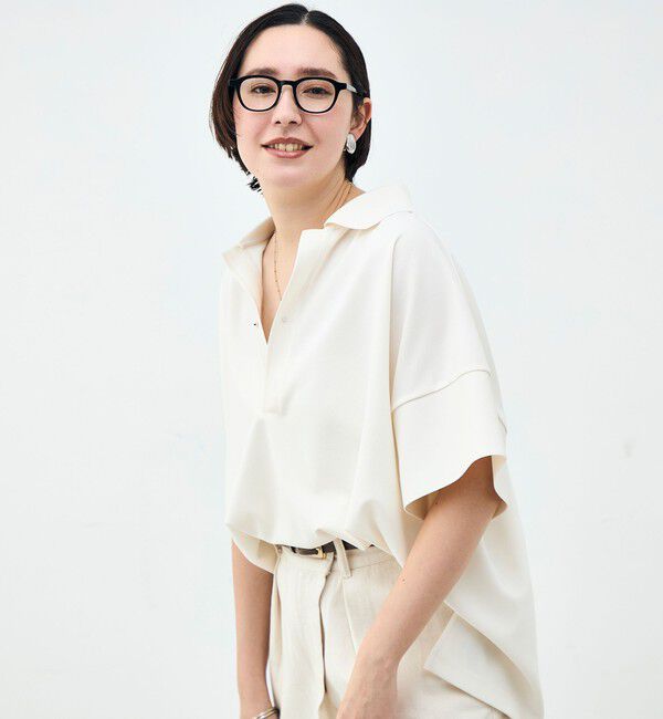 Rie Miller「ウォッシャブルョーポロ襟ハーフスリーブジゼットダンボール」|ポロシャツ|