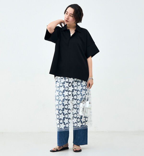 Rie Miller「ウォッシャブルョーポロ襟ハーフスリーブジゼットダンボール」|ポロシャツ|