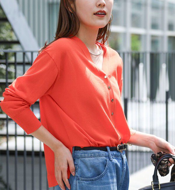 NOLLEY'S「【一部WEB限定カラー】《手洗い可能》エアリータッチゆったりVネックカーディガン」|カーディガン|オレンジ