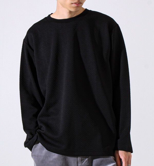 GLOSTER「【人気シリーズ第2弾】【新柄ジャガード登場】フクレクロスジャガードロンT」|Tシャツ・カットソー|ブラック