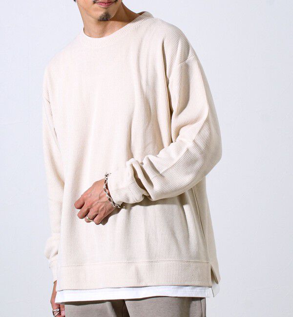 GLOSTER「【1枚でレイヤード見え】畦ニットソー裏起毛フェイクレイヤードロングスリーブ」|Tシャツ・カットソー|