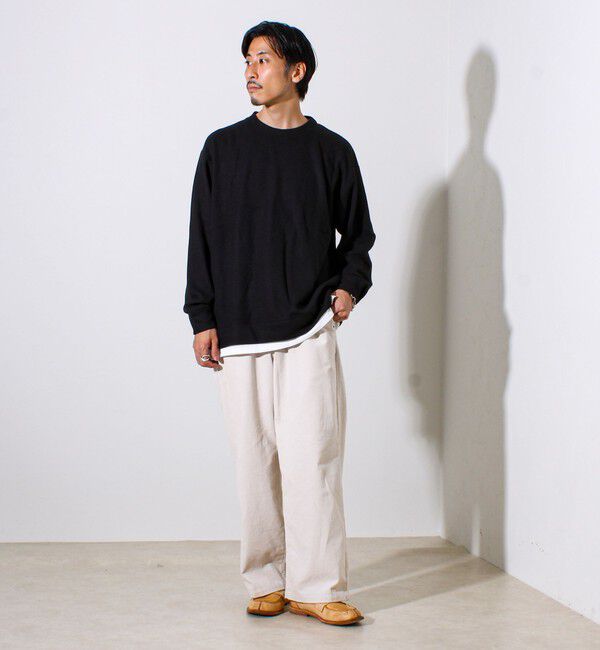 GLOSTER「【1枚でレイヤード見え】畦ニットソー裏起毛フェイクレイヤードロングスリーブ」|Tシャツ・カットソー|