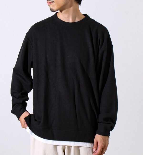GLOSTER「【1枚でレイヤード見え】畦ニットソー裏起毛フェイクレイヤードロングスリーブ」|Tシャツ・カットソー|