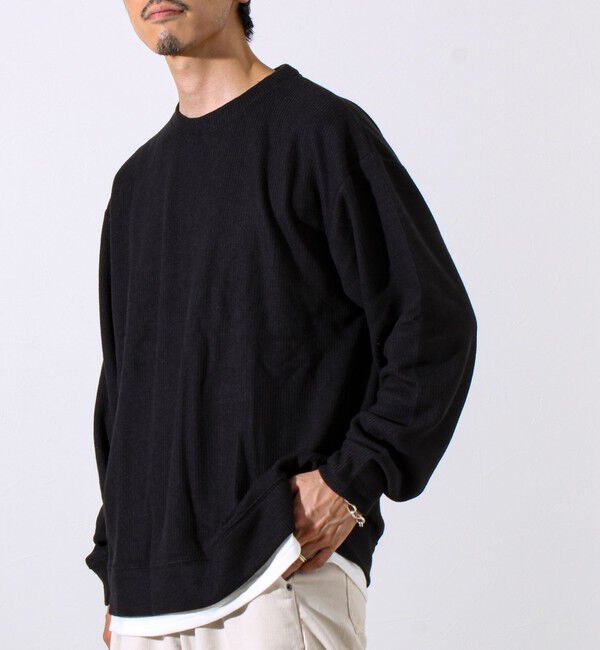 GLOSTER「【1枚でレイヤード見え】畦ニットソー裏起毛フェイクレイヤードロングスリーブ」|Tシャツ・カットソー|