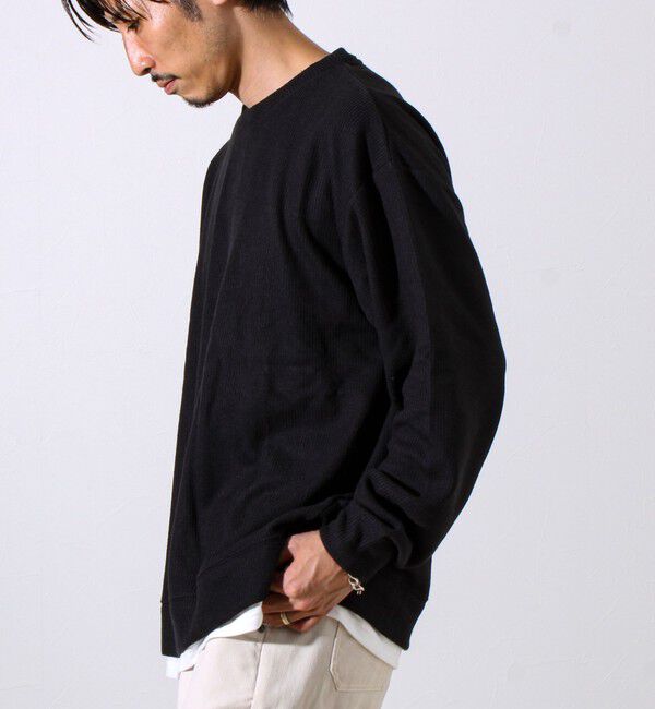 GLOSTER「【1枚でレイヤード見え】畦ニットソー裏起毛フェイクレイヤードロングスリーブ」|Tシャツ・カットソー|