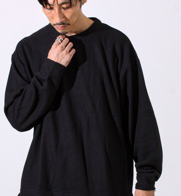 GLOSTER「【1枚でレイヤード見え】畦ニットソー裏起毛フェイクレイヤードロングスリーブ」|Tシャツ・カットソー|