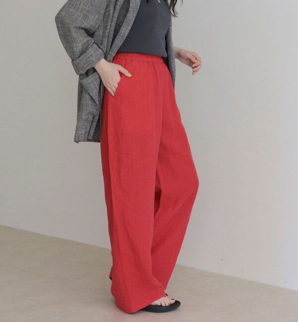 fredy emue「LINEN セミワイドリラクシーパンツ」|チノ|レッド