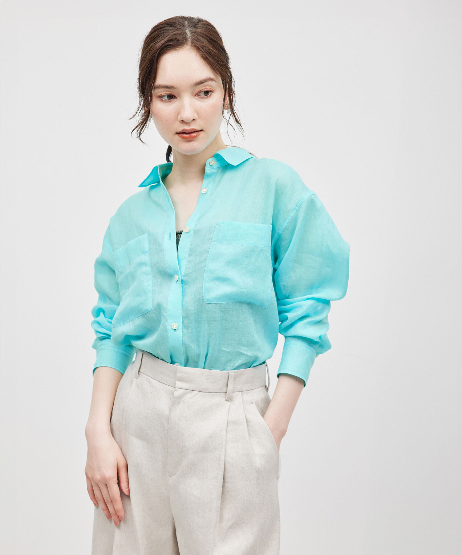 ROPE「【洗える】ロイヤルラミーレギュラーシャツ【雑誌/メディア掲載】」|シャツ・ブラウス|ターコイズ(49)