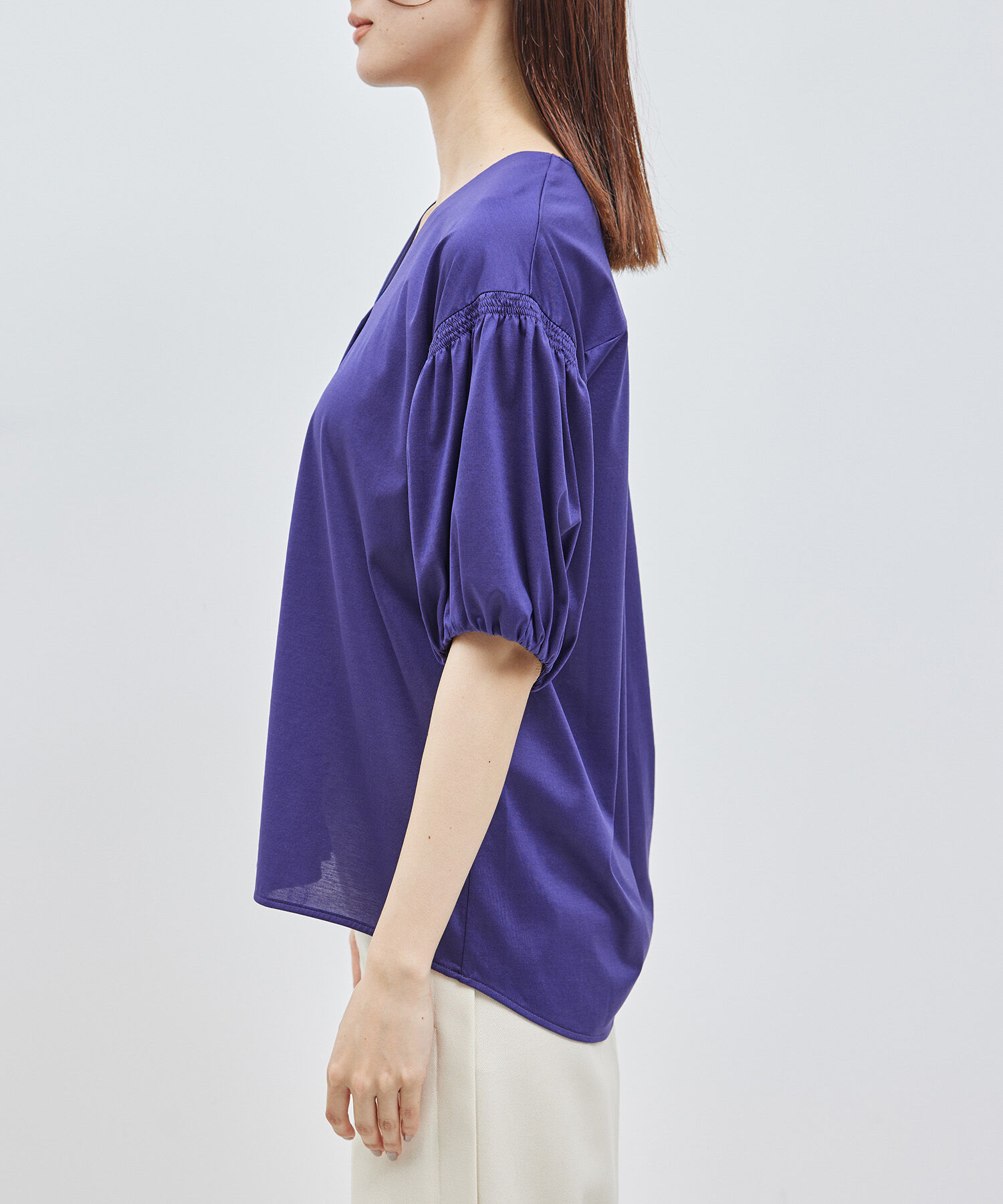 ROPE「【洗える】クリア天竺Vネック5分袖カットソー」|Tシャツ・カットソー|