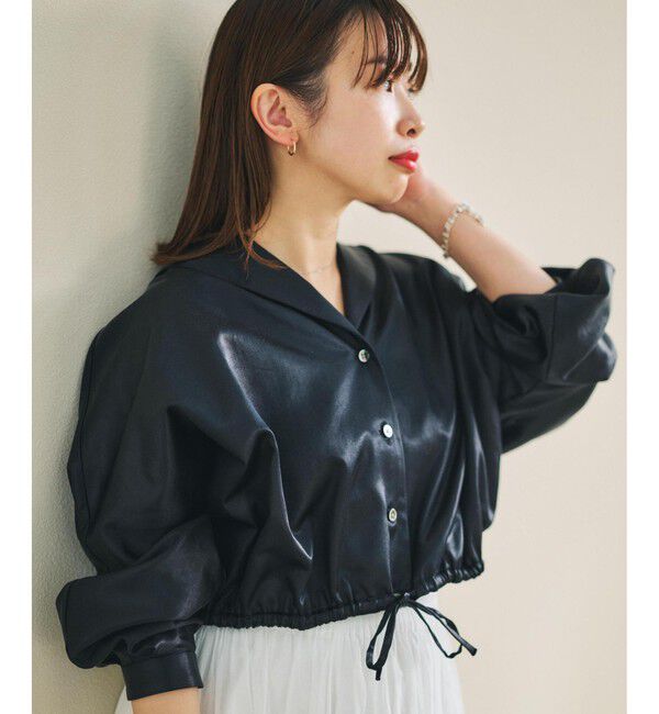 ROPE「【洗える】シャイニーサテンブラウス/セットアップ対応」|シャツ・ブラウス|ブラック(01)