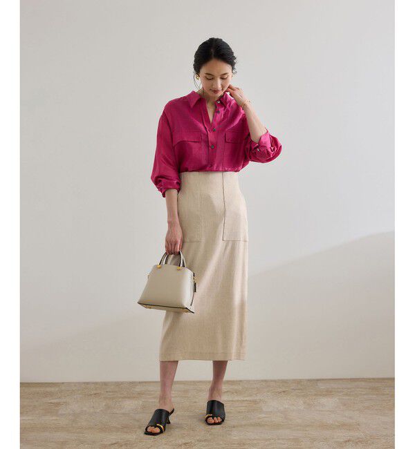 ROPE「【洗える】サテンリネン ポケット付きタイトスカート【34サイズ/J'aDoRe・店舗限定】/25SS」|スカート|