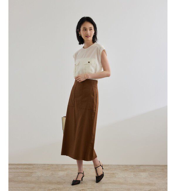 ROPE「【洗える】サテンリネン ポケット付きタイトスカート【34サイズ/J'aDoRe・店舗限定】/25SS」|スカート|