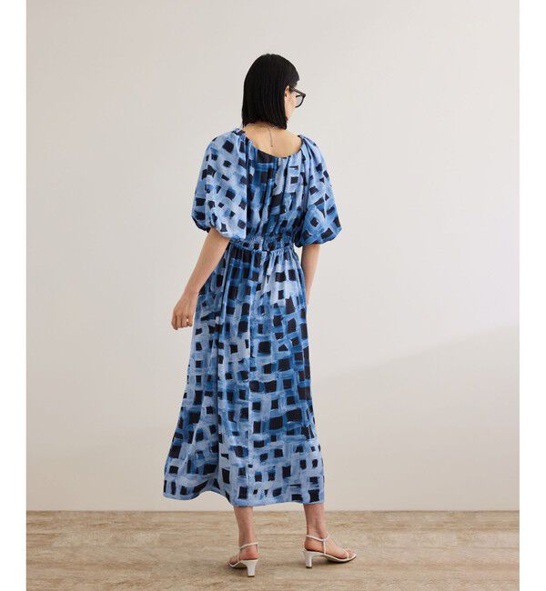 ROPE「スクエア ジオメトリックプリントワンピース/洗える」|ドレス|