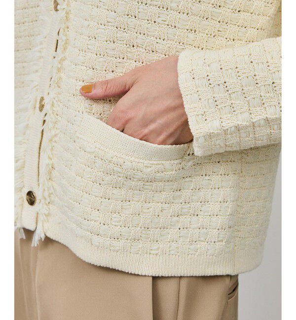 ROPE「ニットフリンジジャケット」|ノーカラージャケット|