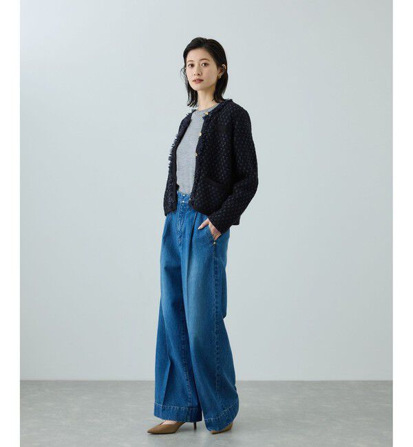 ROPE「ニットフリンジジャケット」|ノーカラージャケット|