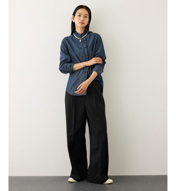 ROPE「トリアセツイル ワンタックイージーワイドパンツ(デニムライク)/イージーケア・セットアップ対応」|スラックス|