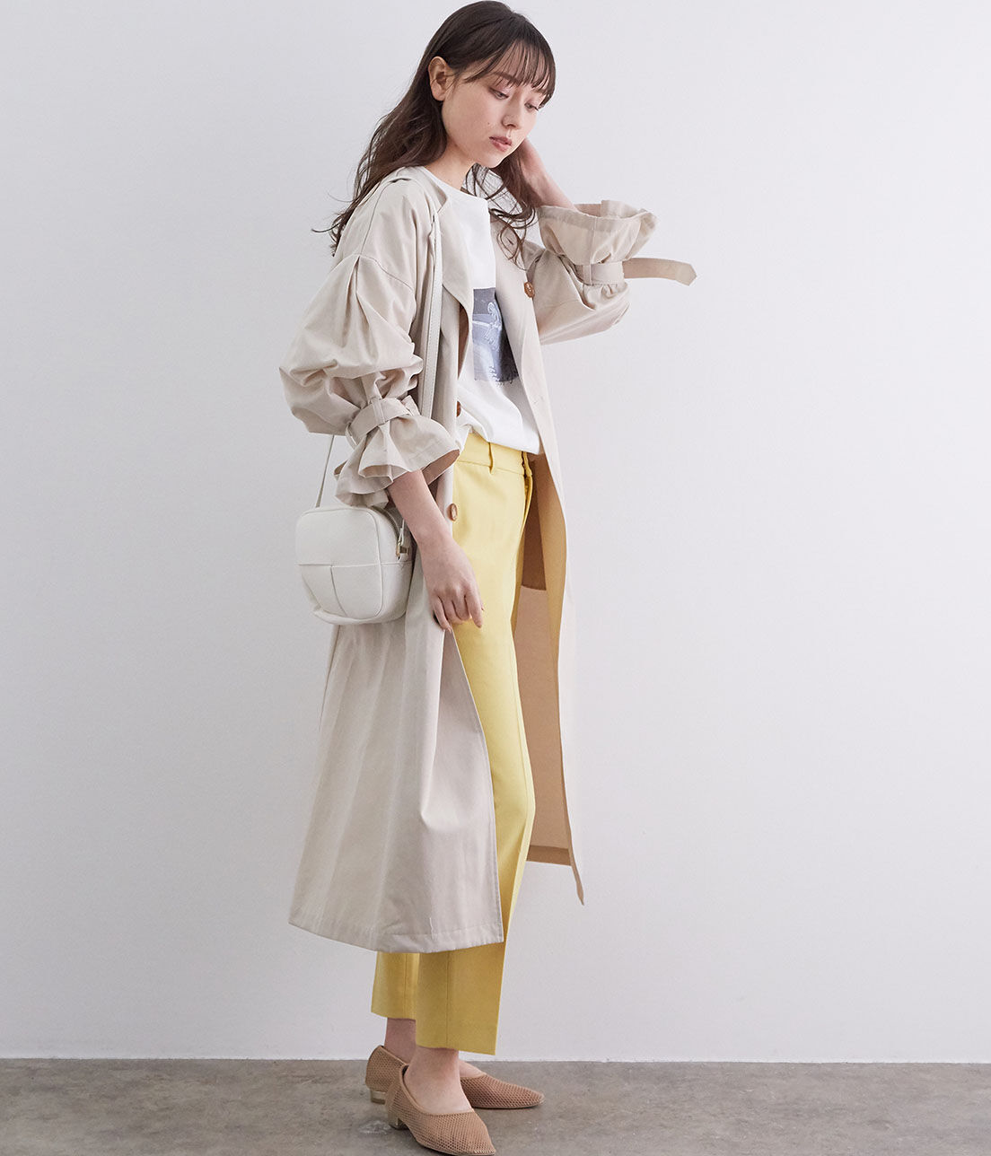 VIS「【撥水】【花粉ガード】ノーカラー袖ボリュームコート」|トレンチコート|