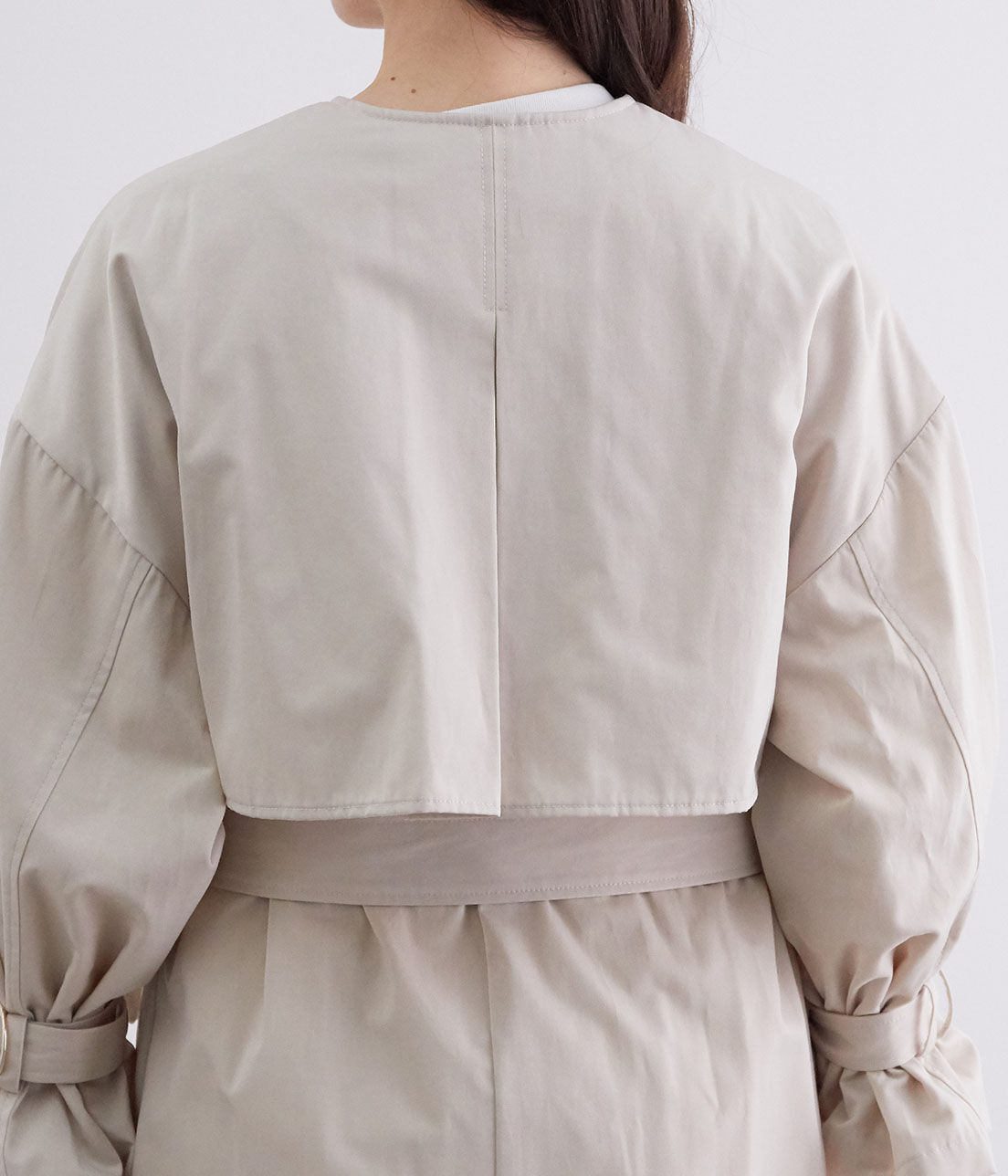 VIS「【撥水】【花粉ガード】ノーカラー袖ボリュームコート」|トレンチコート|