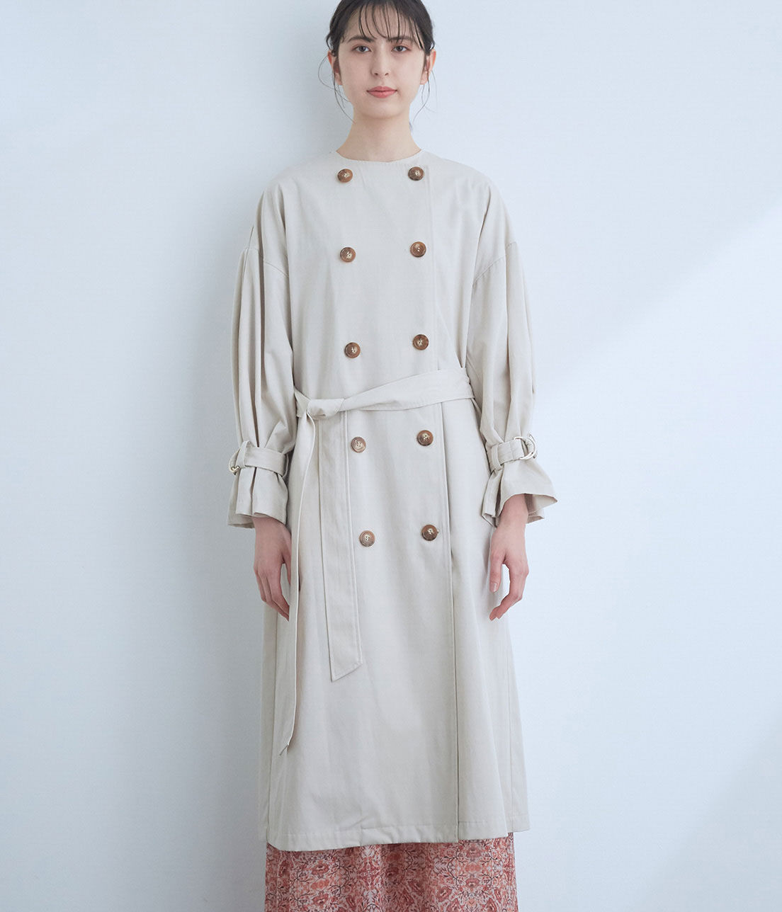 VIS「【撥水】【花粉ガード】ノーカラー袖ボリュームコート」|トレンチコート|