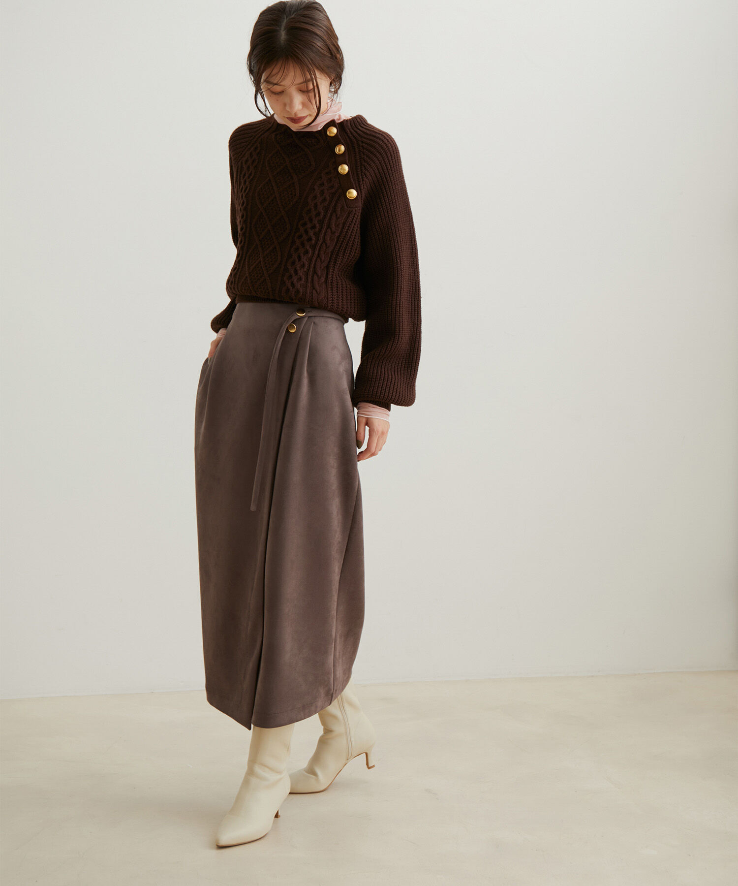 VIS「エコスエードラップ調Iラインスカート【sustainable】」|スカート|