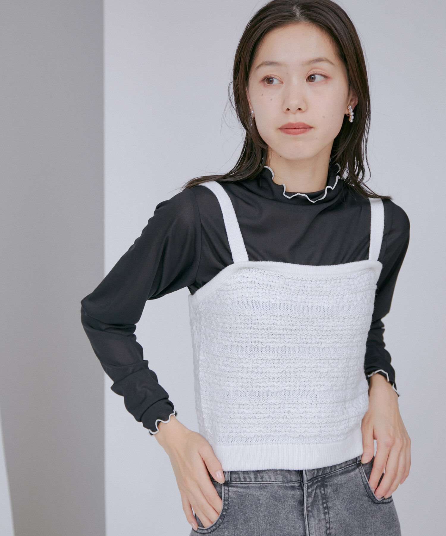 VIS「【アンサンブル対応】ツイードニットビスチェ」|キャミソール|