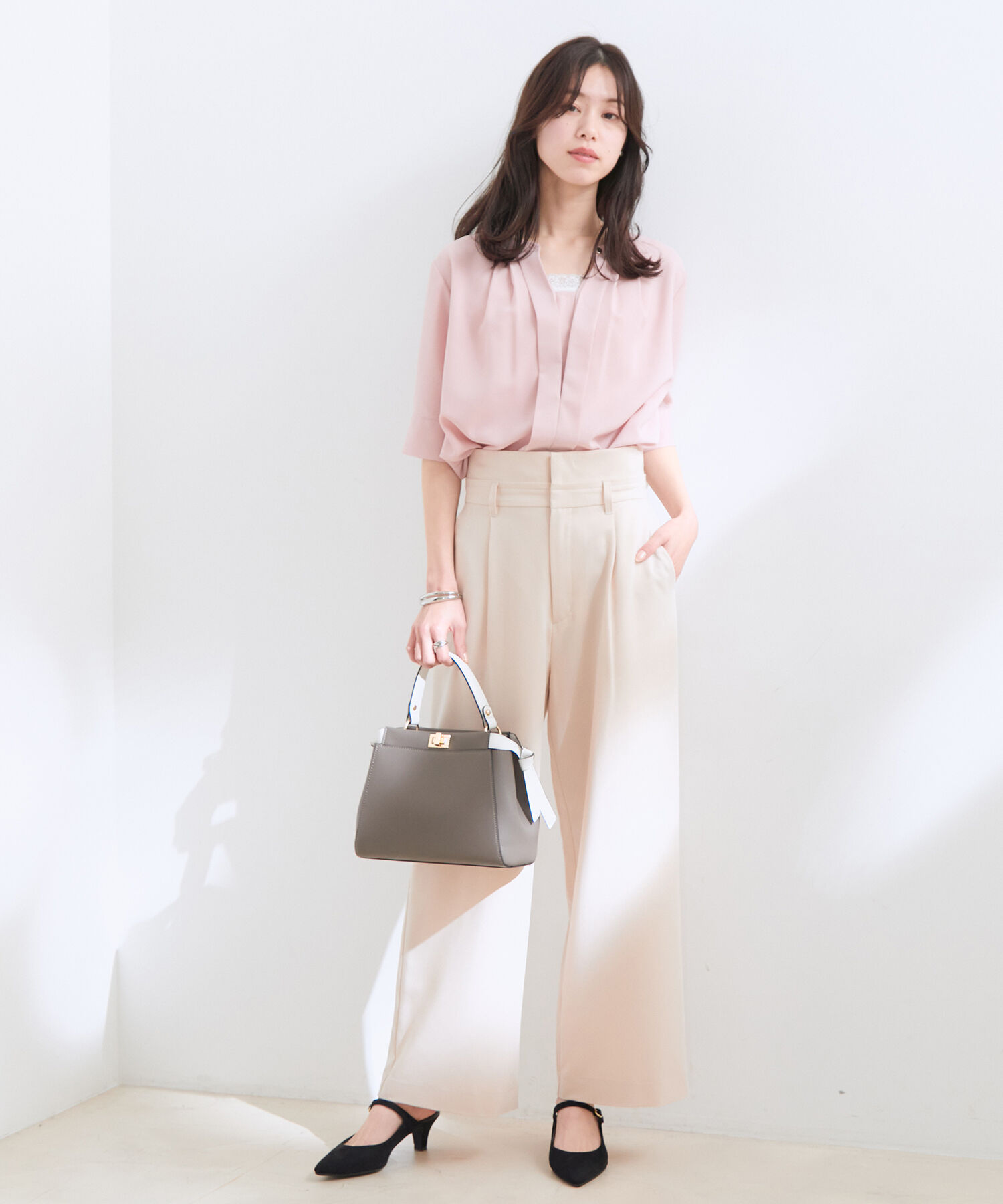 VIS「【洗える】レースカット細リブキャミソール」|キャミソール|