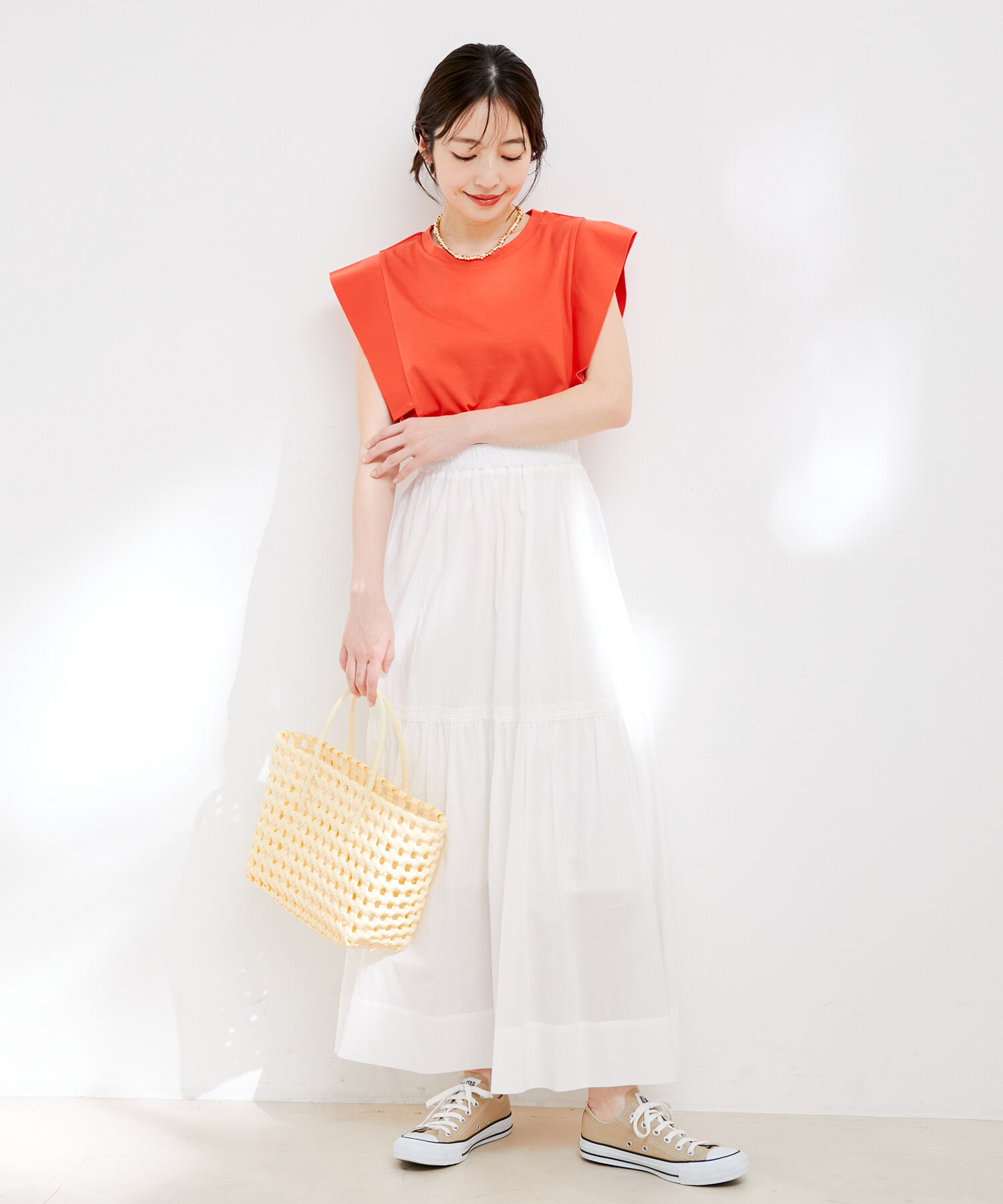 VIS「【洗える】コットンレース切替ギャザースカート」|スカート|