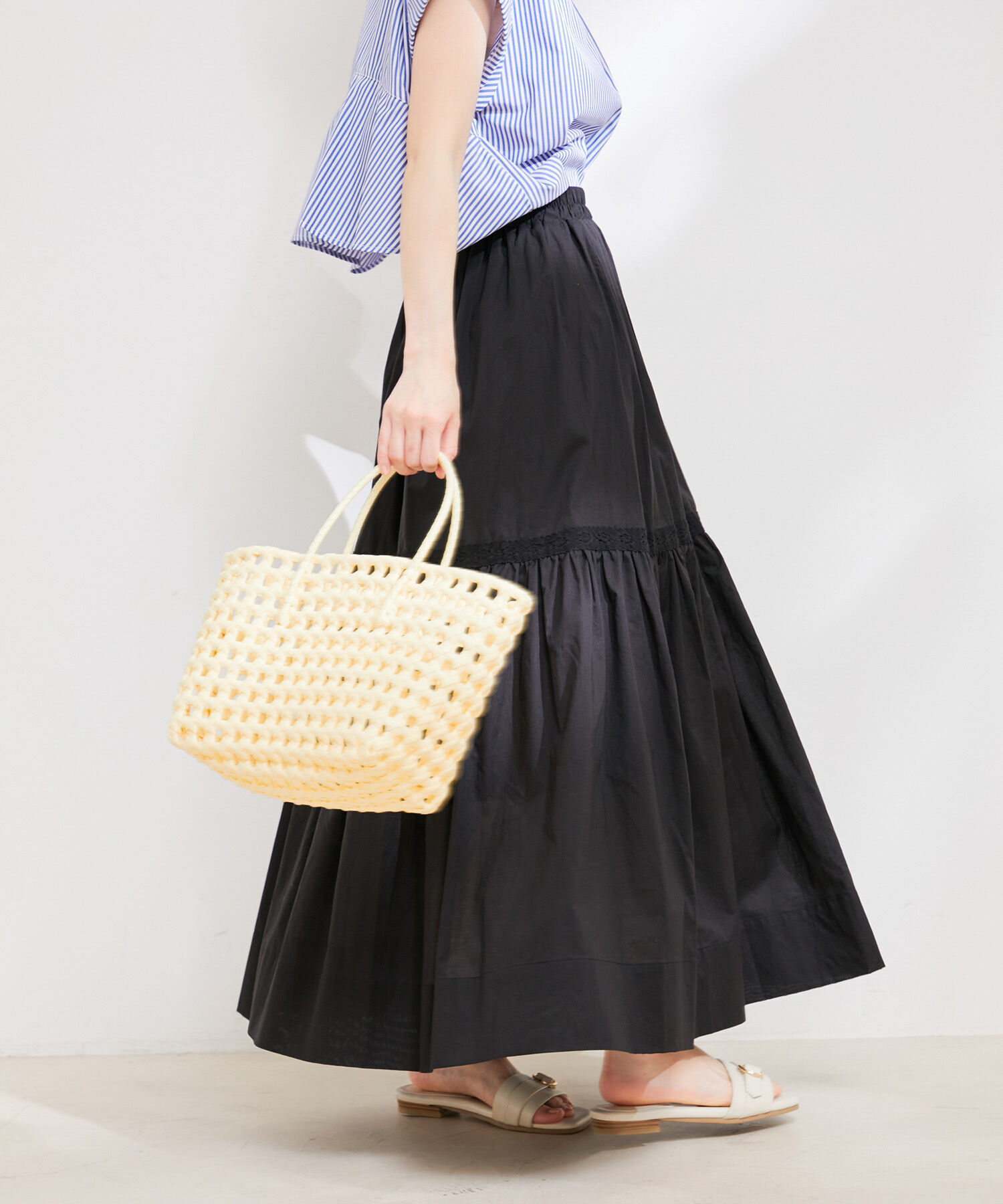 VIS「【洗える】コットンレース切替ギャザースカート」|スカート|
