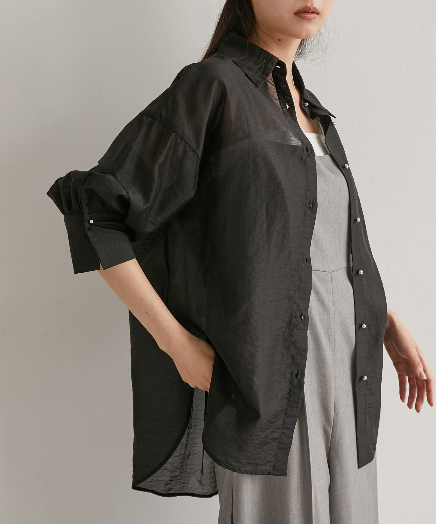 VIS「メタル釦シンプルシアーシャツ」|シャツ・ブラウス|