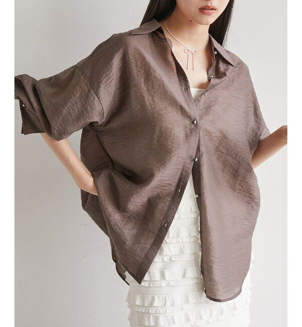 VIS「メタル釦シンプルシアーシャツ」|シャツ・ブラウス|ブラウン系(22)