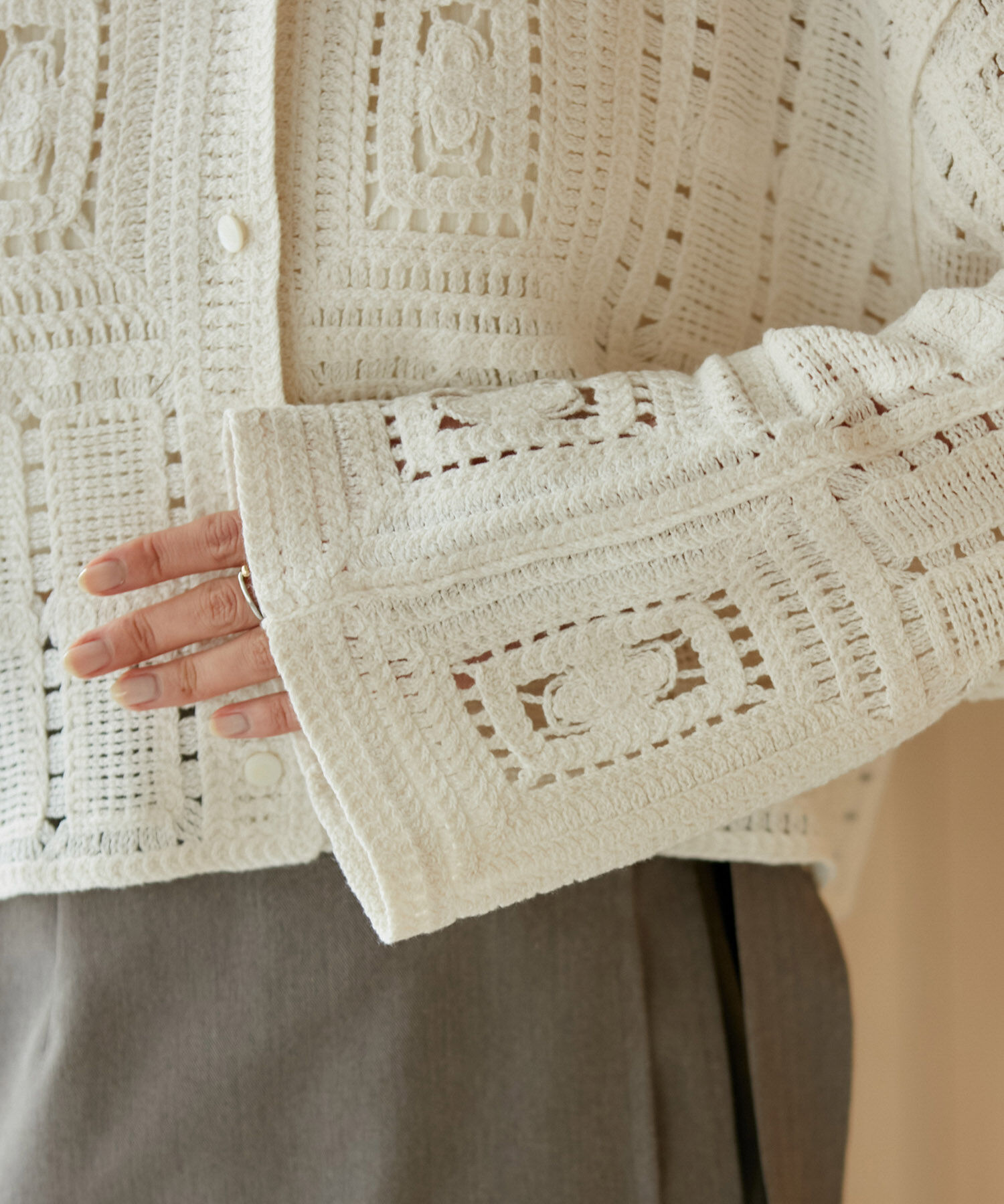 VIS「衿付きクロシェレースカーデガン」|カーディガン|