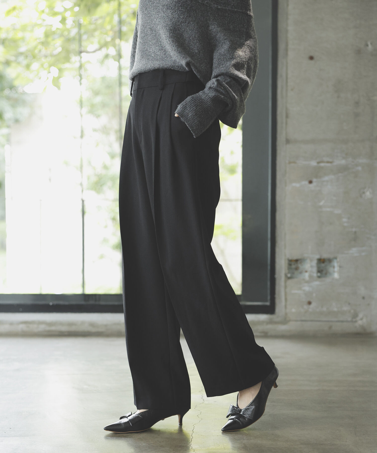 VIS「【新色追加】【美easy】ウーリッシュ2タックワイド/スラックスパンツ【洗える】」|スラックス|