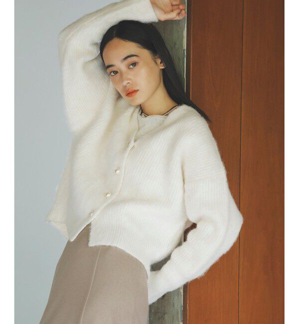 VIS「パールボタンVネック片畦ニットカーディガン」|カーディガン|