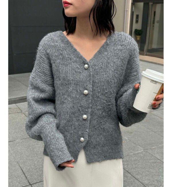VIS「パールボタンVネック片畦ニットカーディガン」|カーディガン|
