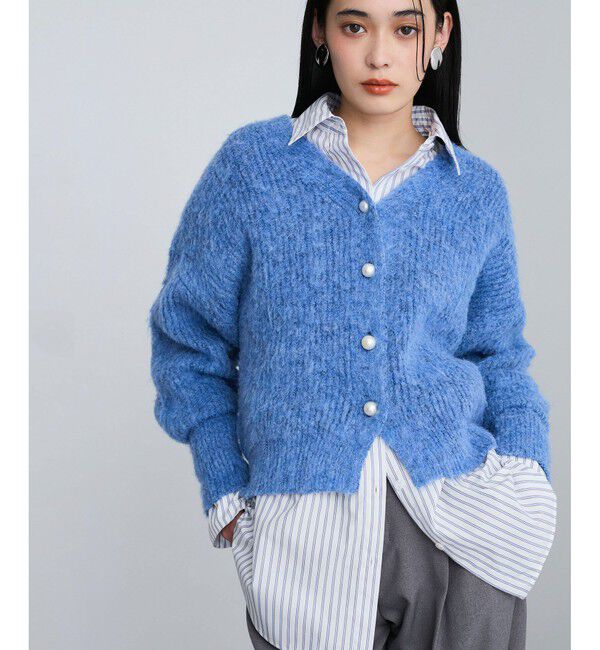 VIS「パールボタンVネック片畦ニットカーディガン」|カーディガン|