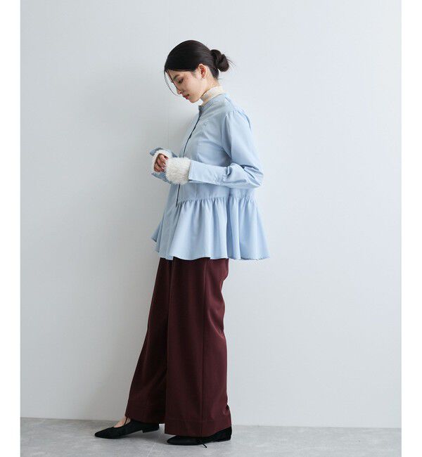 VIS「【美warm】ストレッチ釦付きワイドパンツ/スラックス【アンチピリング/防シワ/洗える】」|チノ|